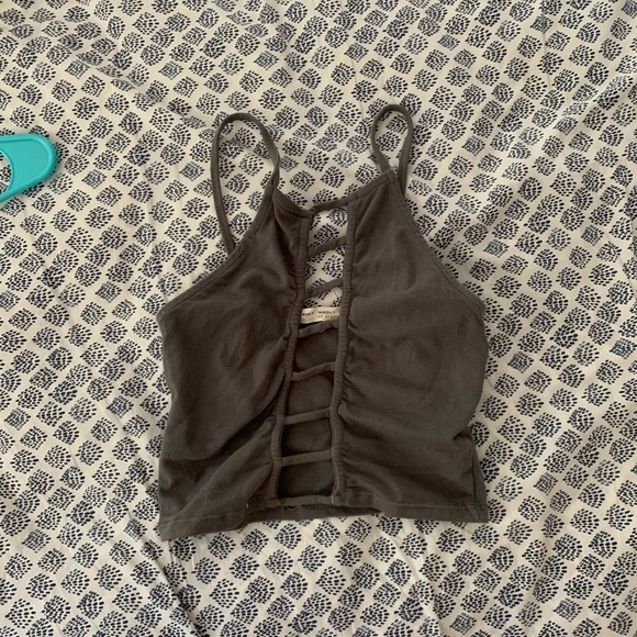 Free People Tops - Grey crop top. Ladder cut out front